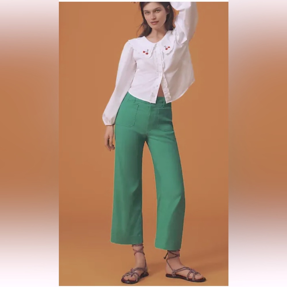Maeve Anthropologie Colette Cropped Wide-Leg Pants. NWOT. size 30 Green